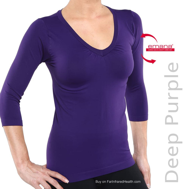 Deep Purple Circulation 3/4 Sleeve V-Neck Shirt for Women - Fibro Friendly Shirt