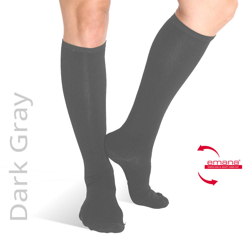 Rolled Cuff Compression Knee High Infrared Bio-Crystal Circulation Socks - Dark Gray