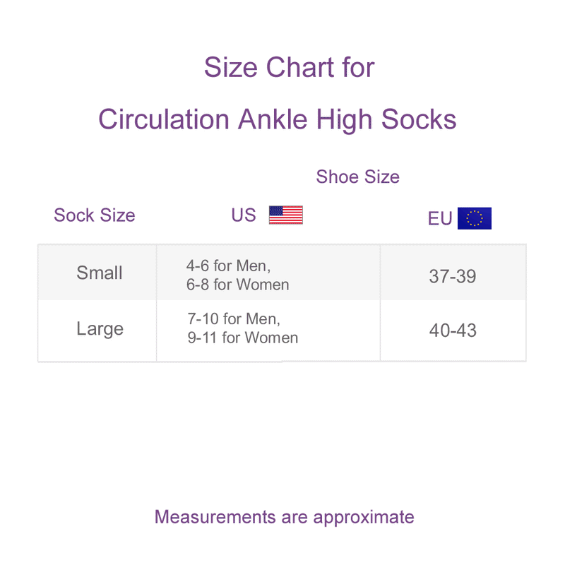 Size Chart for Circulation Ankle High Socks