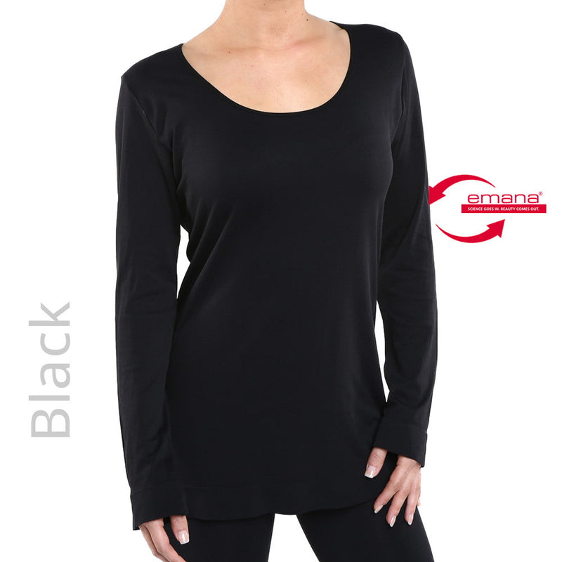 Fibromyalgia Friendly Circulation Relaxed Long Sleeve SCOOP NECK Shirt for Women in Black