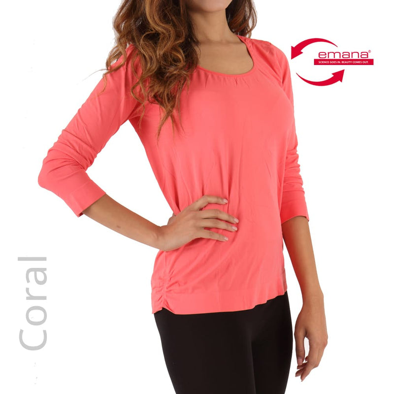 Fibromyalgia Friendly Coral Circulation Long Sleeve SCOOP NECK