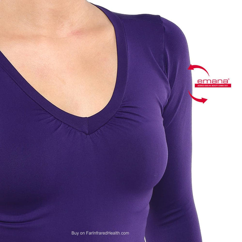 Closeup of FIRMA's Infrared 3/4 Sleeve V-Neck Shirt for Women