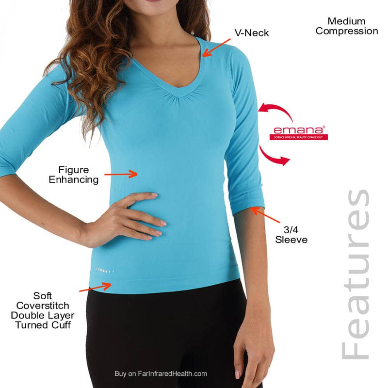 Features of the Circulation 3/4 Sleeve V-Neck Shirt by FIRMA - Fibro Friendly Shirt