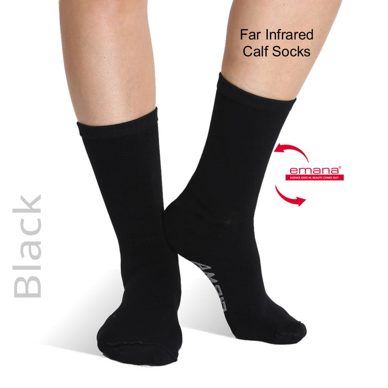 Firmawear Socks made with Emana Biocrystal smart fibers. Far Infrared Circulation Socks Calf High - Black