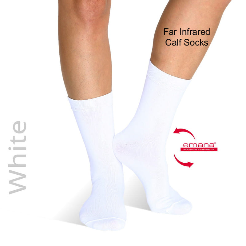 Emana Fiber Socks for Treating Raynauds Syndrome Far Infrared Circulation Socks Calf High - White