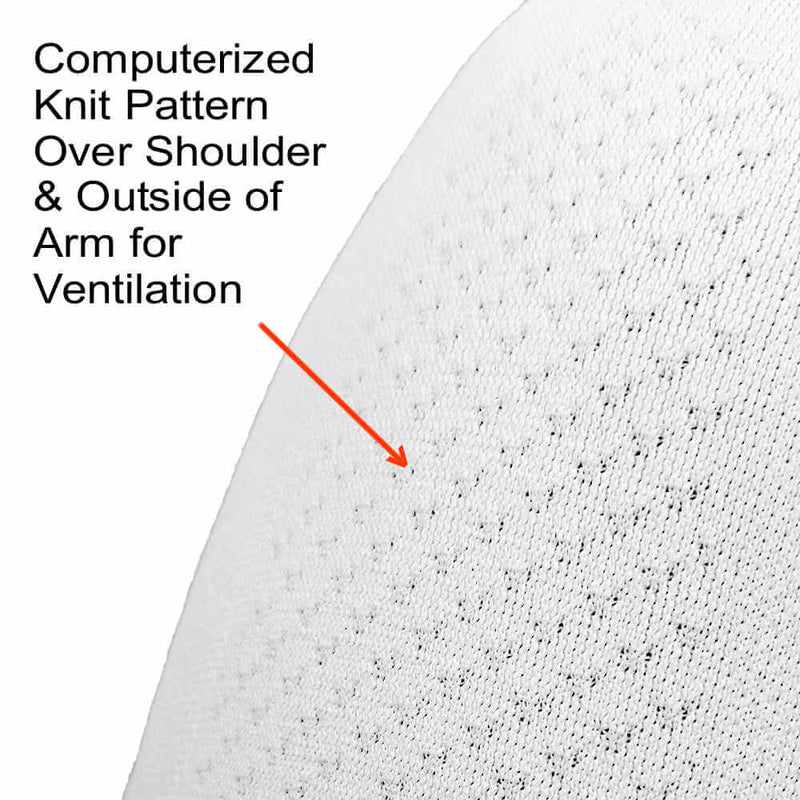 Closup of Computerized Knit Pattern over Outside Shoulder