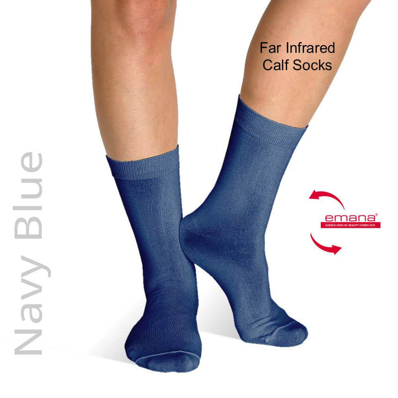 Bioceramic Emana Fiber Socks help treat Peripheral Neuropathy. Made by Firmawear - Far Infrared Circulation Socks Calf High - Navy Blue