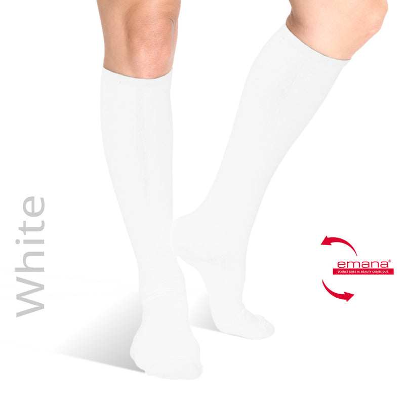 White Compression Knee High Infrared Bio-Crystal Circulation Socks - Contains Bioceramics