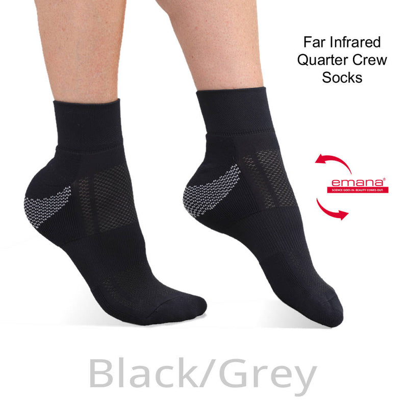 Black - Grey Far Infrared Quarter Crew Sport Socks