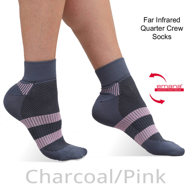 NEW Far Infrared Quarter Crew Sport Socks - Charcoal Pink