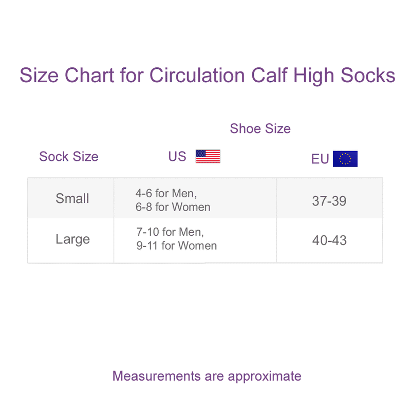 Size Chart for Circulation Calf High Socks