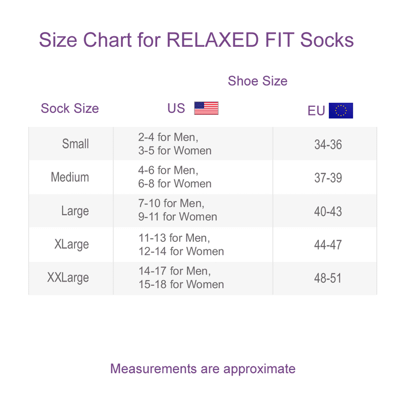 Size Chart for RELAXED FIT SOCKS